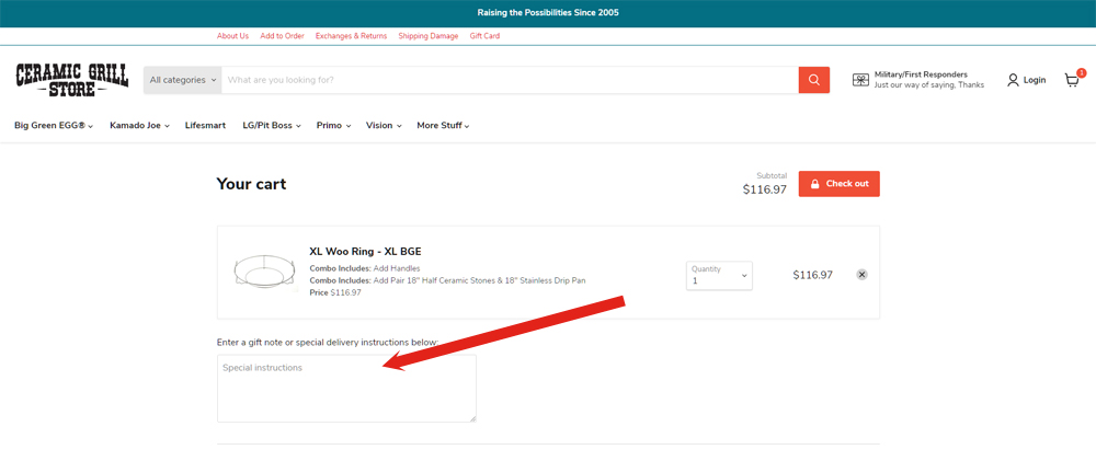 special instructions box on Cart page