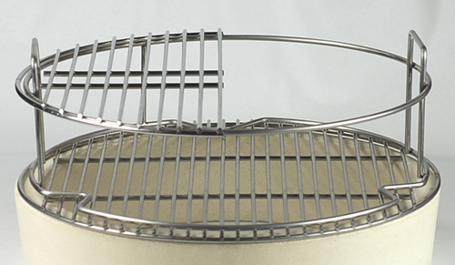 CGS 9x18 Stainless Half Grid atop PSWoo Ring with Large Big Green EGG grid under PSWoo Ring for 1-1/2 grilling set up.
